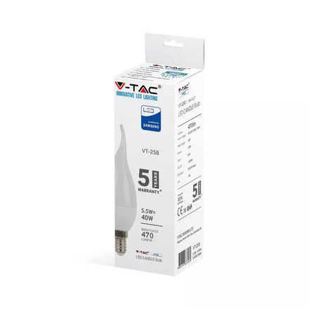 LED Крушка Е14 5.5W 6400K SAMSUNG ЧИП Кендъл Пламък SKU 119 V-TAC