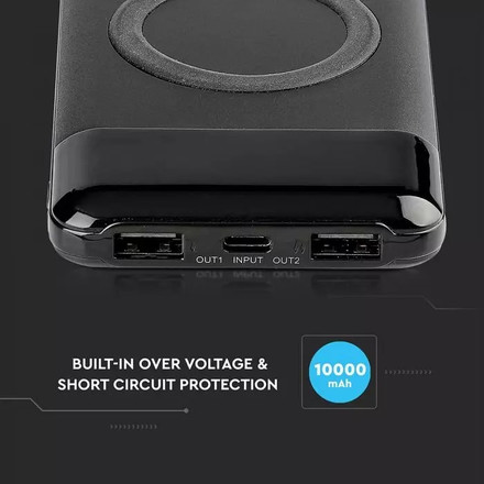 SKU 8905 Външна Батерия Безжично Зареждане USB C+B 10К Mah Черна с марка V-TAC