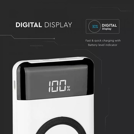 SKU 8906 Външна Батерия Безжично Зареждане USB C+B 10К Mah Бяла с марка V-TAC