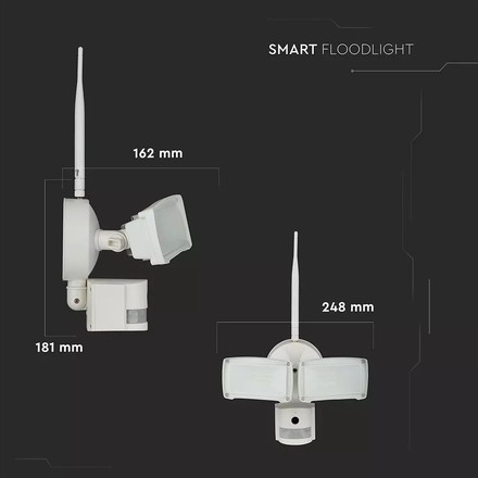 LED Прожектор с камера и сензор с WIFI 18W 6000К  Бяло Тяло SKU 5745 V-TAC