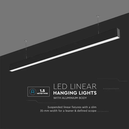 SKU 21600 LED Linear Light SAMSUNG CHIP - 40W Hanging Suspension Black Body 6400K 1200x35x67mm V-TAC