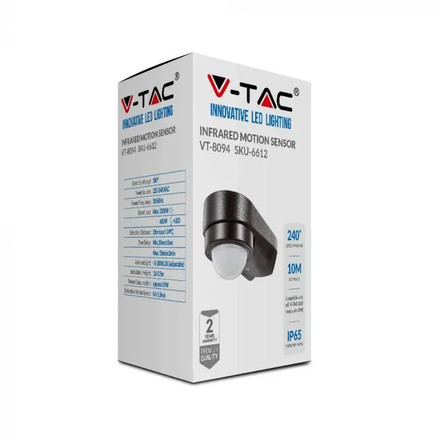 SKU 6612 Инфраред Датчик За Движение Ъглов Черен 240° с марка V-TAC