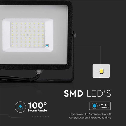 LED Прожектор 50W 3000К SAMSUNG ЧИП Черно Тяло SKU 21406 V-TAC