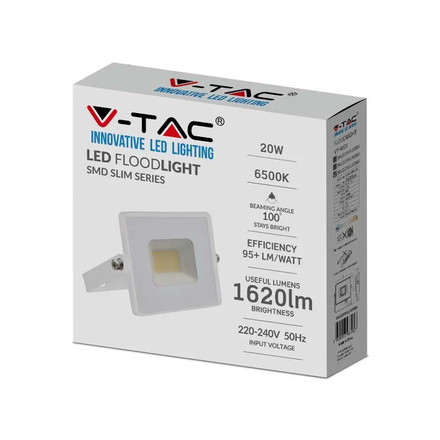 LED Прожектор 20W 6500K Е-Series Бяло Тяло SKU 215951 V-TAC