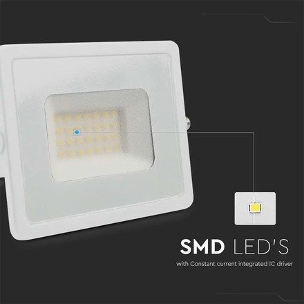 LED Прожектор 30W 6500K Е-Series Бяло Тяло SKU 215957 V-TAC