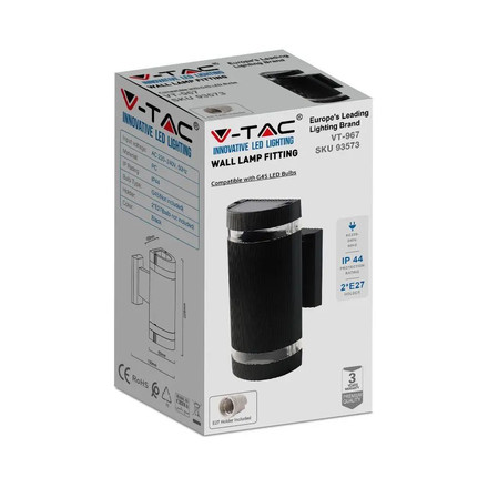 Аплик за стена 2xE27 IP44 Черна Кръг SKU 93573 V-TAC