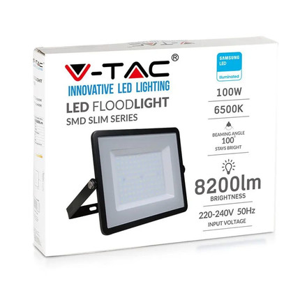 LED Прожектор 100W 6400К SAMSUNG ЧИП Черно Тяло SKU 21414 V-TAC