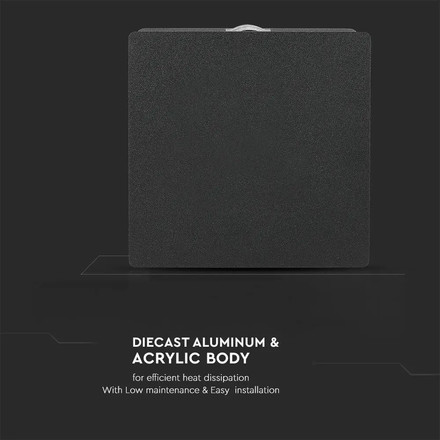 Аплик за стена 4W 3000K IP65 Черно Тяло Квадрат SKU 218211 V-TAC
