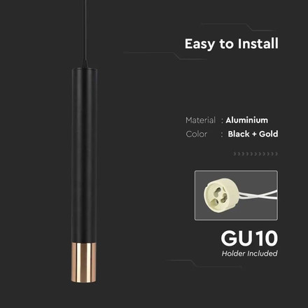 1*GU10 Корпус Пендел Черен + Златно D:60*500MM SKU 6689 V-TAC