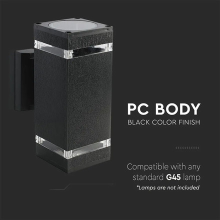 Аплик за стена 2xE27 IP44 Черна Квадрат SKU 93574 V-TAC