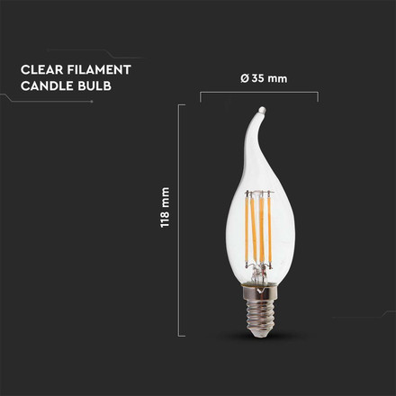 LED Bulb - 4W Filament E14 Clear Cover Candle Flame 4000K