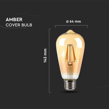 LED Bulb - 8W Filament E27 ST64 Amber Cover 2200K