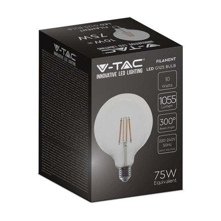 LED Крушка E27 10W 6400K Филамент G125 SKU 214424 V-TAC