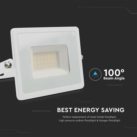 LED Прожектор 30W 3000K Е-Series G2 Бяло Тяло SKU 215955 V-TAC