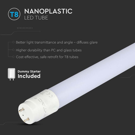 LED Пура T8 10W 3000К 60 см Nano Пластик Без Ротационна SKU 216392 V-TAC