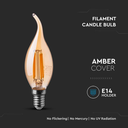LED Bulb - 4W Filament E14 Amber Cover Candle 2200K