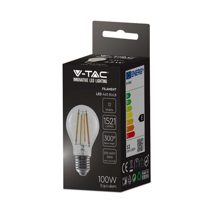 LED Крушка E27 12W 3000K Филамент A60 SKU 217458 V-TAC