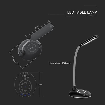 4W LED Table Lamp 3in1 Wireless Charger Round Black Body
