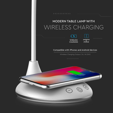 4W LED Table Lamp 3in1 Wireless Charger Round White Body