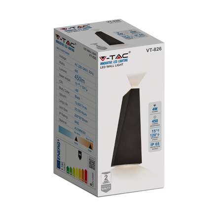 Аплик за стена 6W 4000K IP65 Черна Две Посоки SKU 218298 V-TAC