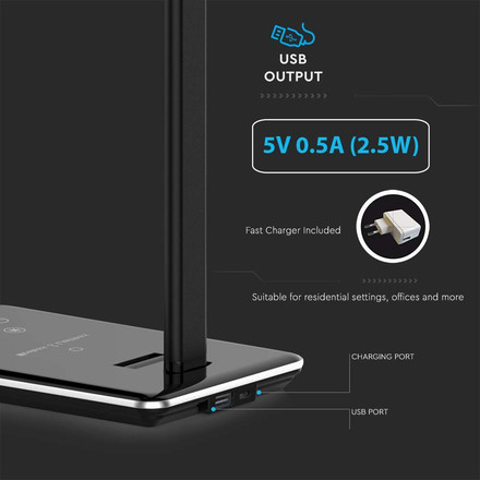 LED Настолна Лампа с безжично зарядно за GSM 4W 3 в 1 Сменяем Спектър Черна Правоъгълна Основа SKU 218600 V-TAC