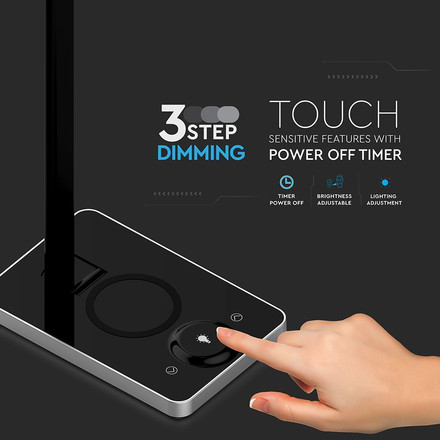 LED Настолна Лампа с безжично зарядно за GSM 7W 3 в 1 Сменяем Спектър Черна Правоъгълна Основа SKU 218602 V-TAC