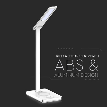 7W LED Table Lamp 3in1 Wireless Charger Square White Body