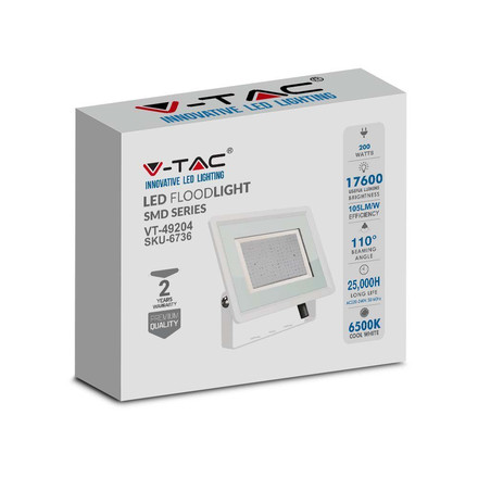 LED Прожектор 200W 6400K Бяло Тяло SKU 6736 V-TAC