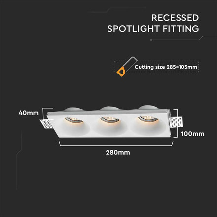 Луничка за таван 3xGU10 Гипс Кръг Бяла SKU 6766 V-TAC