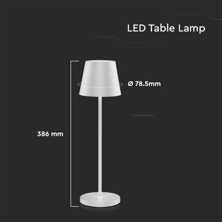 2W Led Table Lamp (4400mA Battery) IP54 White Body 3000K