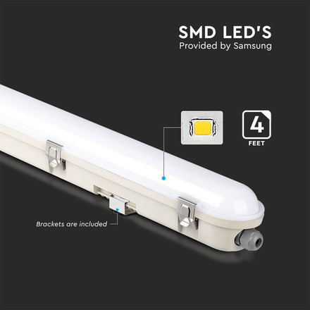 LED Влагозащитени Тяло със Сензор 36W 4000K 120cm SAMSUNG ЧИП и Стоманен Клип SKU 20468 V-TAC