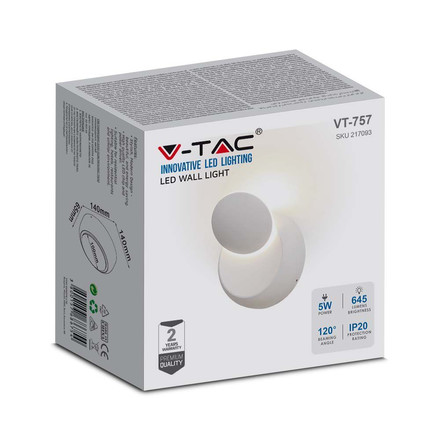 Аплик за стена 6W 4000К Bridglux Чип Бяло Тяло Кръг SKU 217093 V-TAC