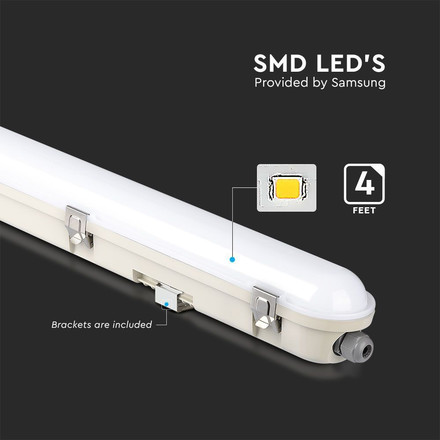 LED Waterproof Fitting SAMSUNG CHIP M-SERIES 1200mm 36W 4000K Emergency Kit PC/PC SS Clip 120LM/W