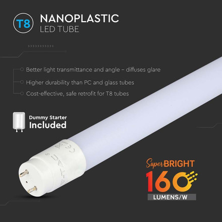 LED Пура Т8 15W 4000К 150 см Nano Пластик 160 лумена на ват SKU 216481 V-TAC