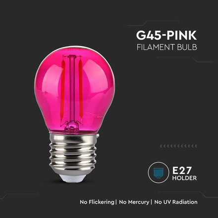 LED Крушка E27 2W Филамент G45 Розова SKU 217410 V-TAC