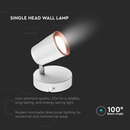 Аплик за стена 6W 4000К Спот Бяла SKU 218252 V-TAC