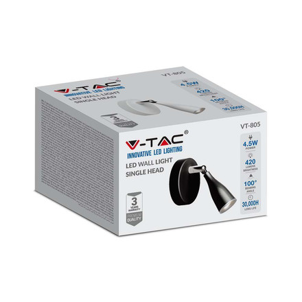 Аплик за стена 4.5W 3000К Спот Черна SKU 218263 V-TAC