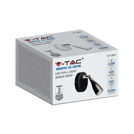 Аплик за стена с Ключ 4.5W 3000К Спот Черна SKU 218676 V-TAC