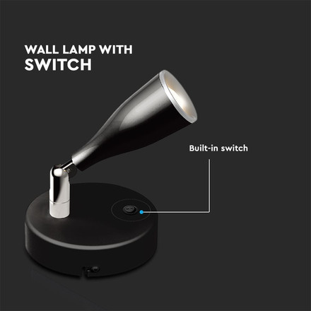 Аплик за стена с Ключ 4.5W 3000К Спот Черна SKU 218676 V-TAC