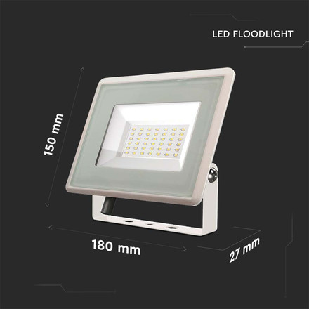 LED Прожектор 50W 3000K Бяло Тяло SKU 6752 V-TAC