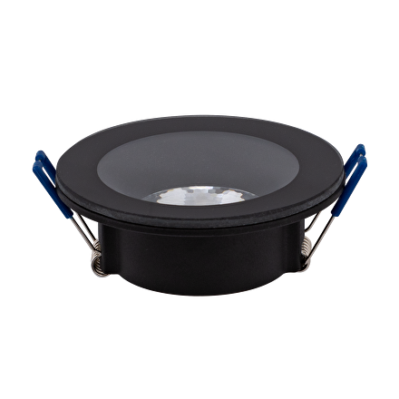 Ceiling downlight frame, round, black, fixed, IP44, aluminuim and glass