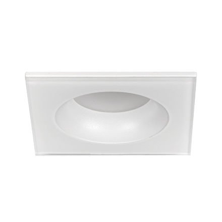 Ceiling downlight frame, square, white, fixed, IP44, aluminum and glass