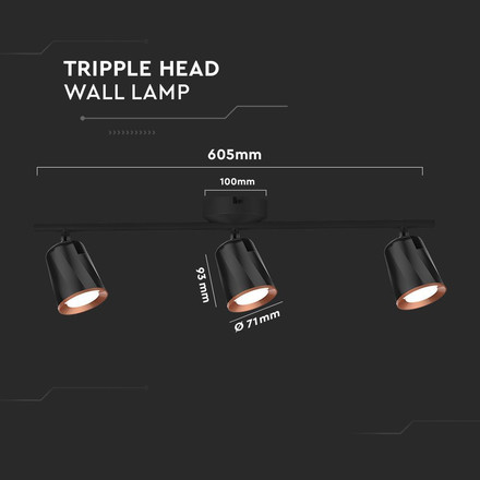 18W Led Wall Lamp Triple Head 3000K Black