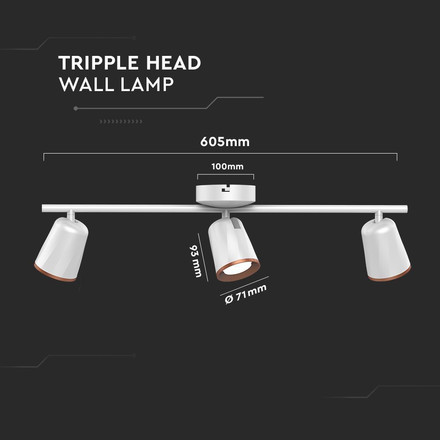18W Led Wall Lamp Triple Head 4000K White