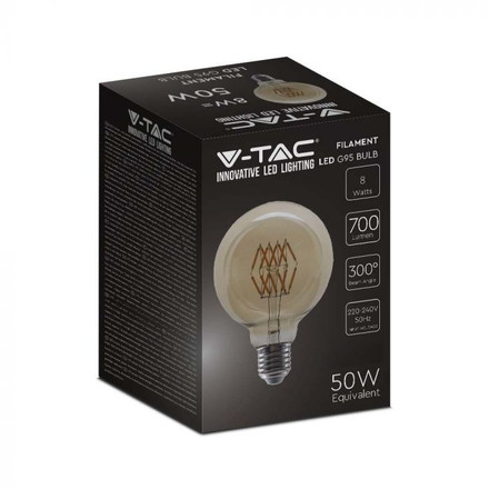 LED Крушка Е27 8W 2200К G95 Филамент Кехлибар SKU 217145 V-TAC