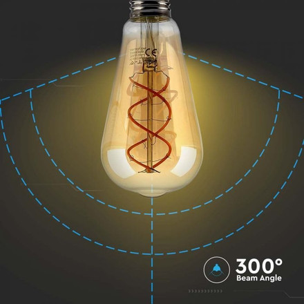 LED Bulb - 4.8W Filament E27 ST64 Amber Cover Curve Shape 1800K