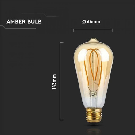 LED Bulb - 4.8W Filament E27 ST64 Amber Cover Long Shape 1800K