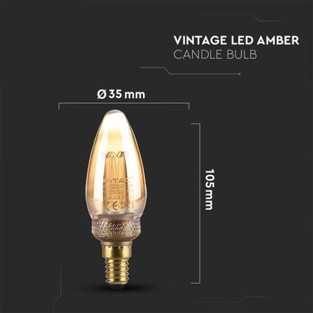 LED Bulb - 2W Filament E14 Amber Art Candle 1800K