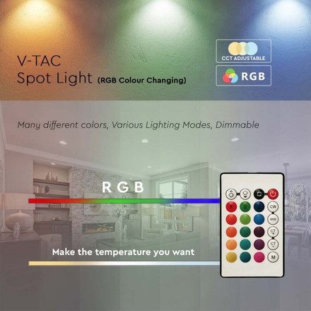 LED Крушка GU10 с дистанционно димируема 5.5W RGB и 4000K SKU 2930 V-TAC