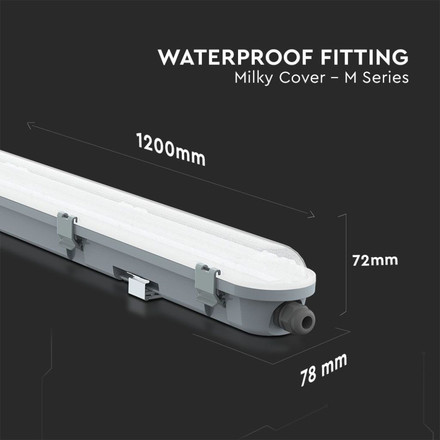 LED Waterproof Fitting M-SERIES 1200mm 36W 6400K Milky Cover 120LM/W